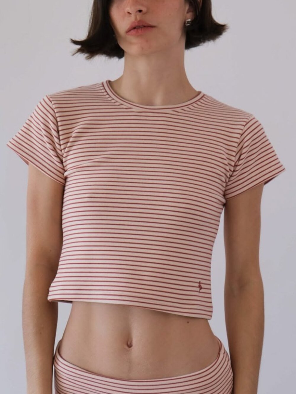 Saint Paradiso Stretch Baby Short Sleeve Striped Tee - Strawberry - Size XS